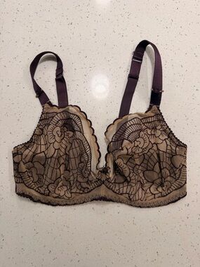 Sheer Taupe and Black Floral Lace Underwire Bra